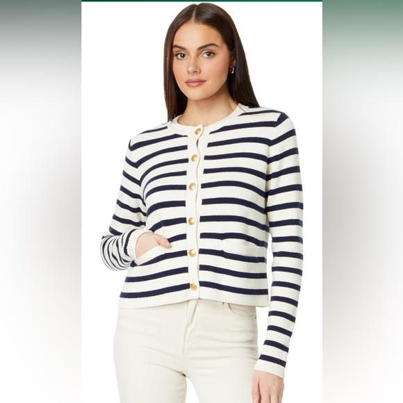 Vineyard Vines XXS Women’s Striped Crew Cardigan Nautical Navy and White